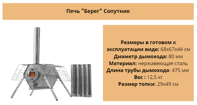 Печь для зимней палатки Берег Сопутник 68х67х44 см